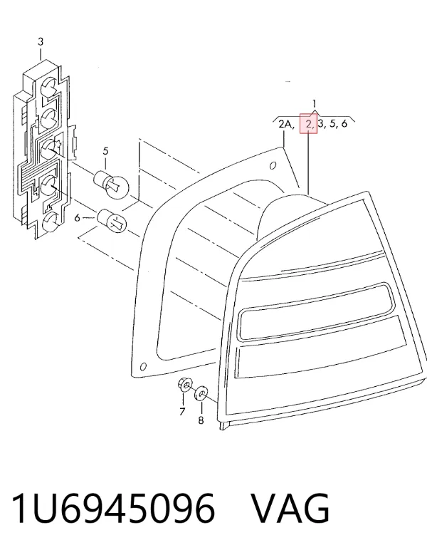 Lampa zespolona tylna prawa 1U6945096 VAG