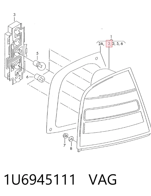 Lampa zespolona tylna lewa 1U6945111 VAG