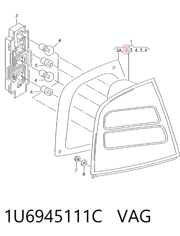 Lampa zespolona tylna lewa 1U6945111C VAG
