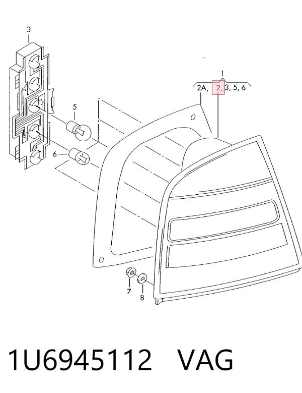 Lampa zespolona tylna prawa 1U6945112 VAG