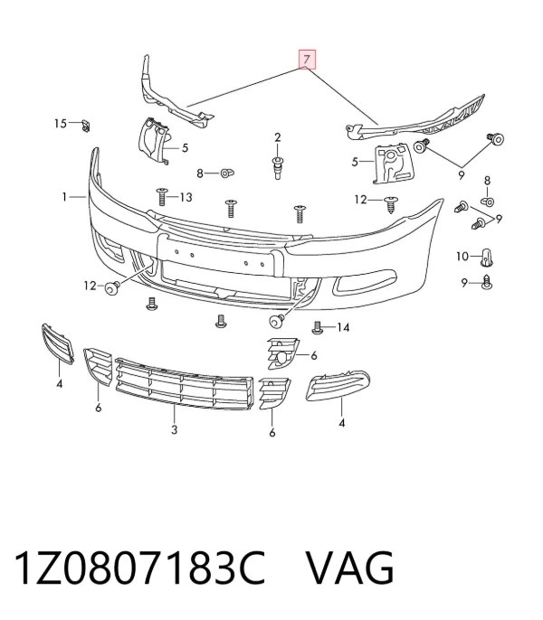 Prowadnica zderzaka przedniego lewa 1Z0807183C VAG