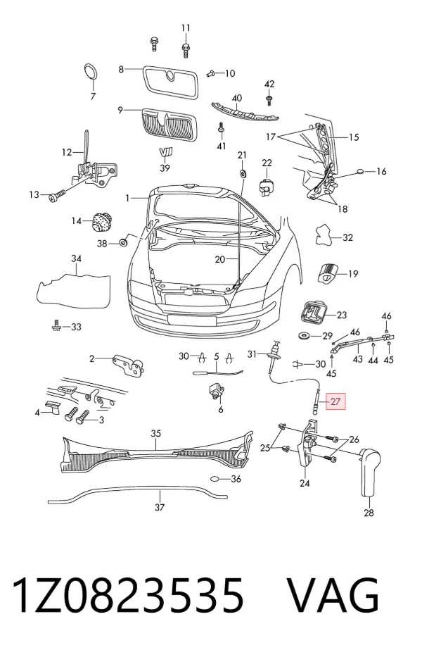 Linka otwierania maski 1Z0823535 VAG