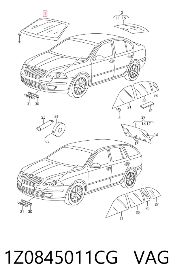 Szyba przednia Skoda Octavia II A5