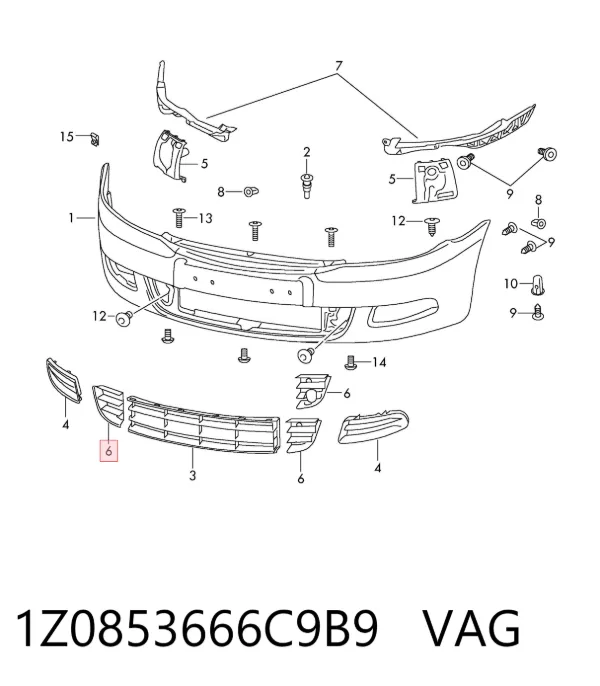 Kratka zderzaka przedniego prawa 1Z0853666C9B9 VAG