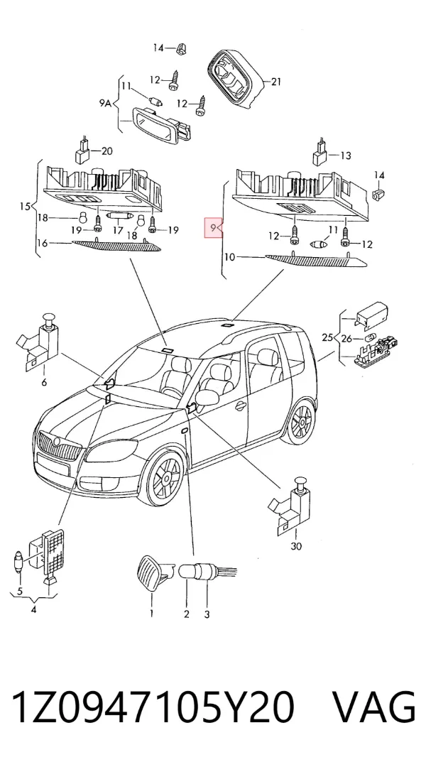 Lampka oświetlenia kabiny 1Z0947105Y20 VAG
