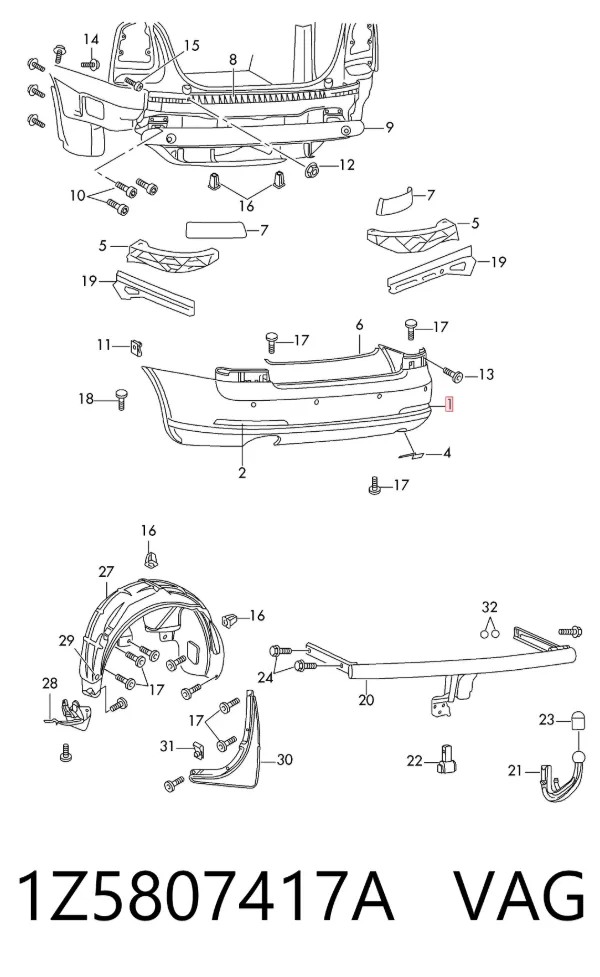Zderzak tylny 1Z5807417A VAG