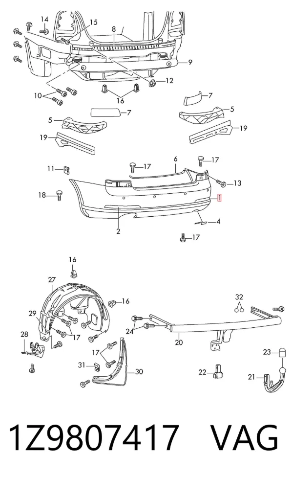 Zderzak tylny 1Z9807417 VAG