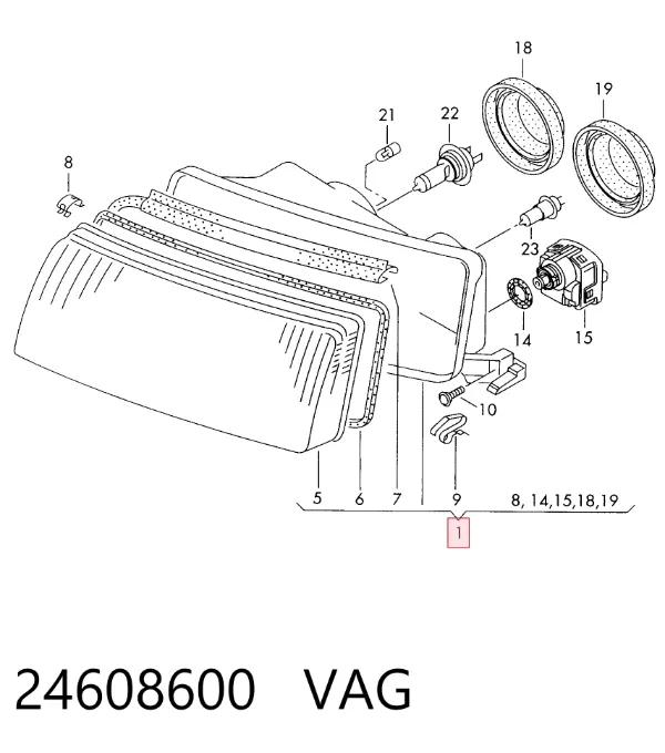 Reflektor prawy 24608600 VAG