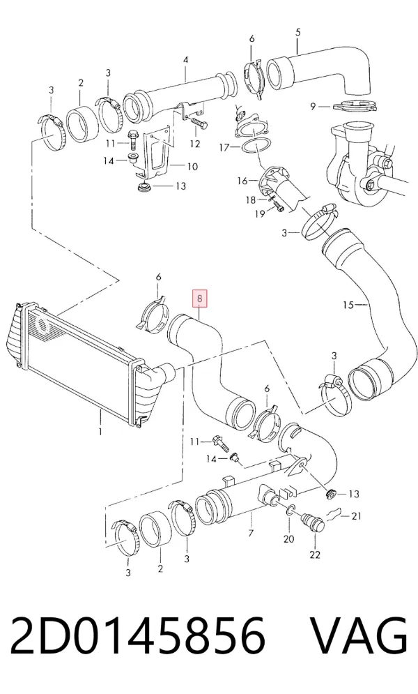 Przewód (króciec) intercoolera 2D0145856 VAG