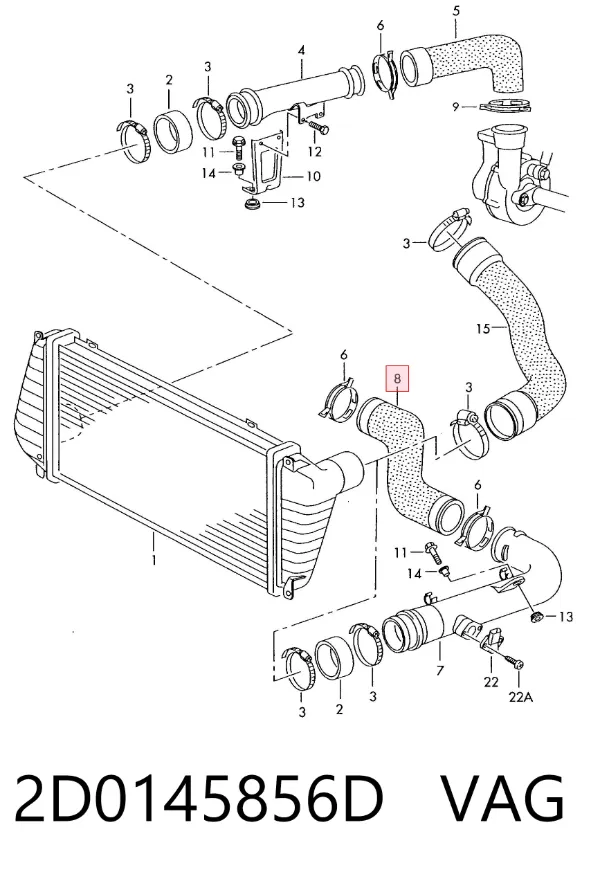 Przewód (króciec) intercoolera 2D0145856D VAG