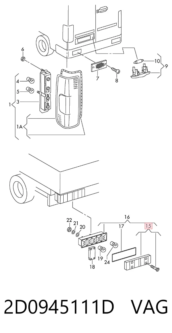 Szkło lampy tylnej 2D0945111D VAG