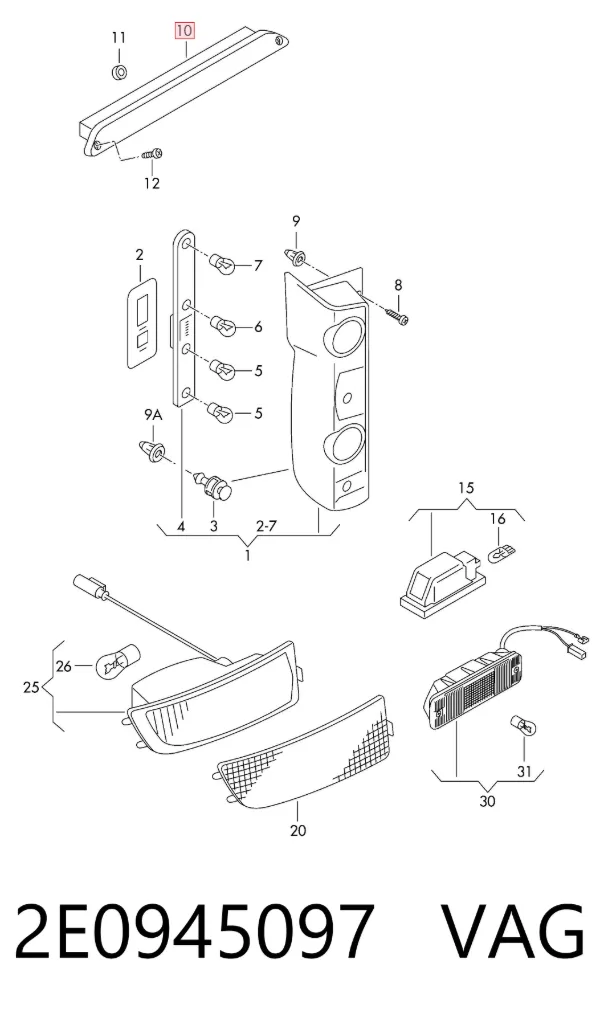 Lampa stop tylna dodatkowa 2E0945097 VAG