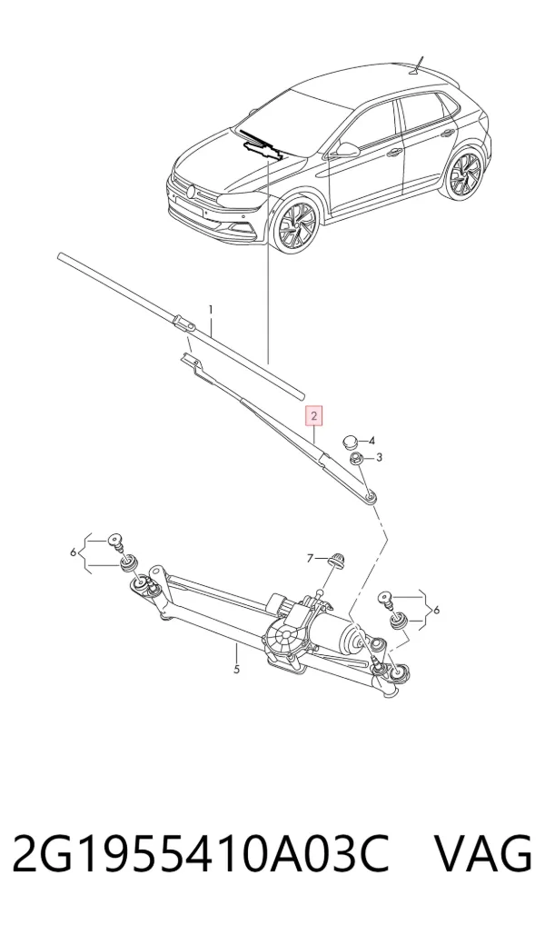 Ramię wycieraczki szyby przedniej Volkswagen Polo VI