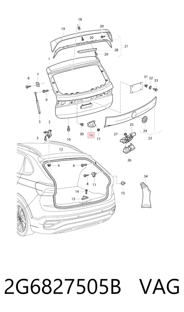 Zamek klapy bagażnika (3/5 drzwi tylnych) 2G6827505B VAG
