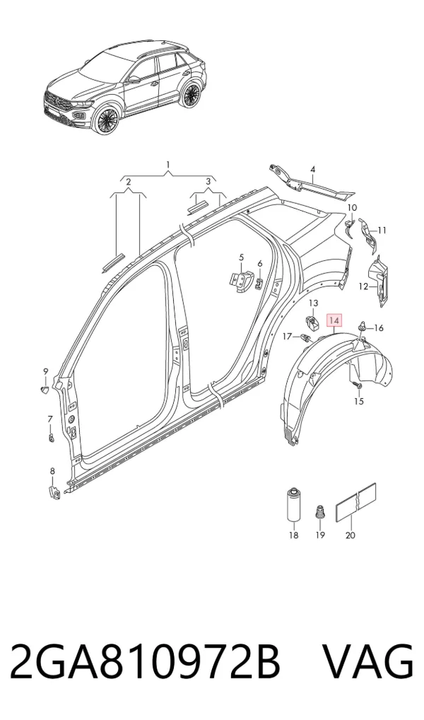 Nadkole błotnika tylnego prawe 2GA810972B VAG