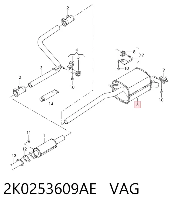 Tłumik, tylna część 2K0253609AE VAG