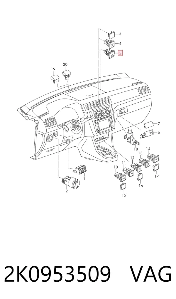 Przycisk włączania światła awaryjnego Volkswagen Caddy IV