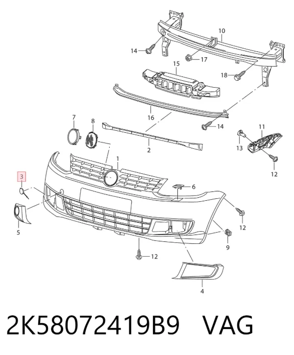 Zaślepka haku holowniczego zderzaka przednia 2K58072419B9 VAG