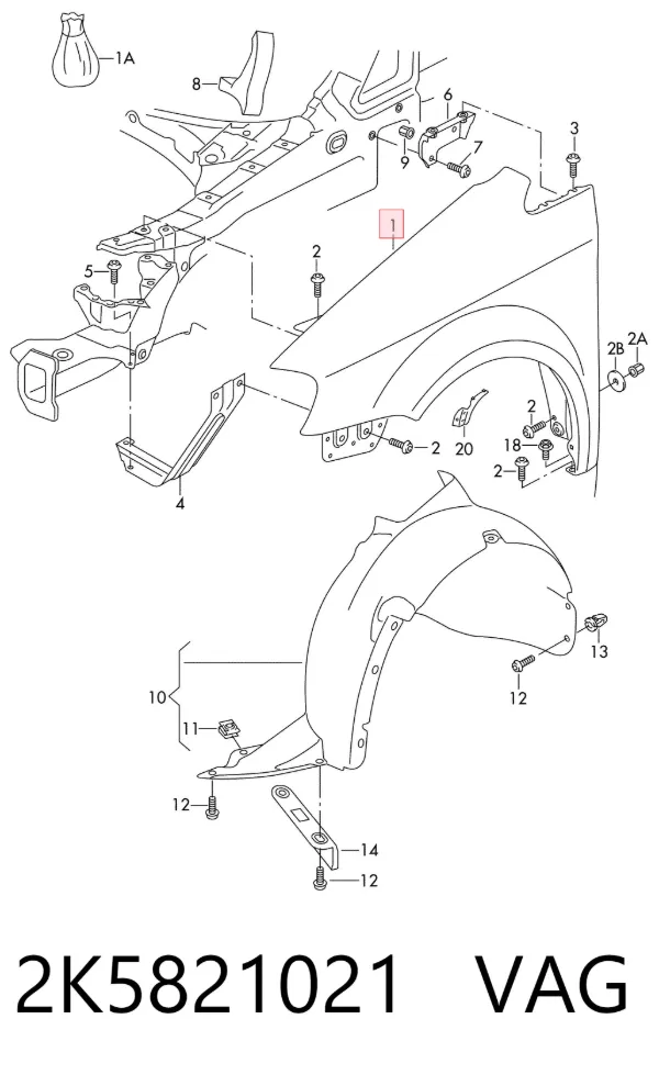 Błotnik przedni lewy 2K5821021 VAG