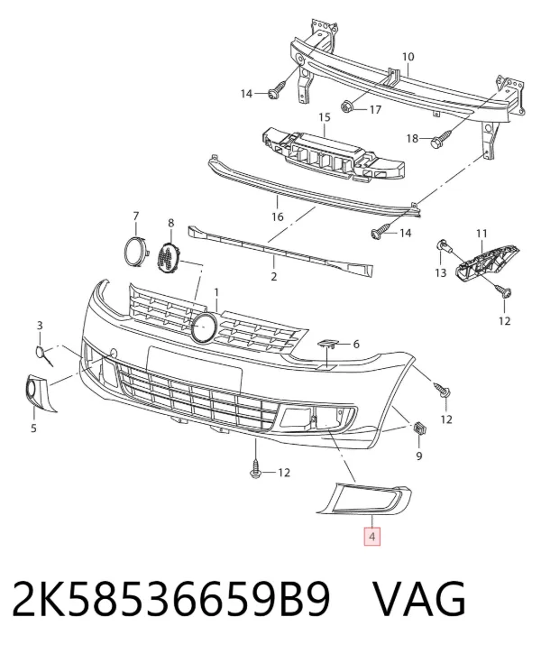Kratka zderzaka przedniego lewa 2K58536659B9 VAG