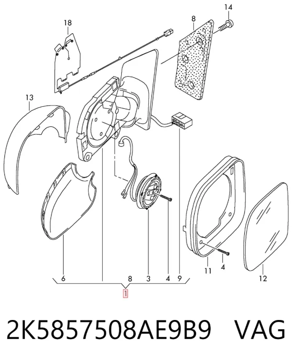 Lusterko wsteczne prawe 2K5857508AE9B9 VAG