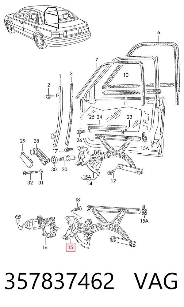 Mechanizm podnoszenia szyby drzwi przednich prawych 357837462 VAG