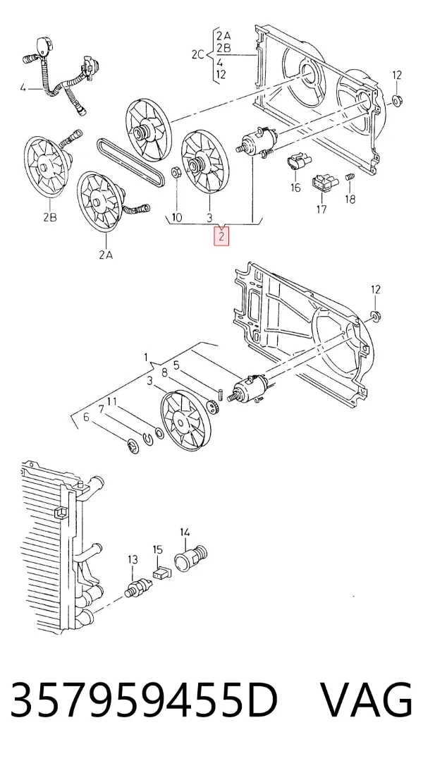 Wentylator elektryczny układu chłodzenia kompletny (silnik+wirnik) 357959455D VAG