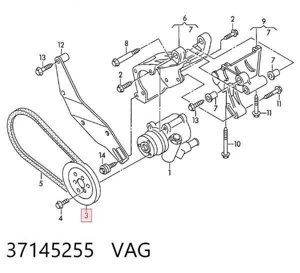Koło pasowe pompy wspomagania hydraulicznego 37145255 VAG
