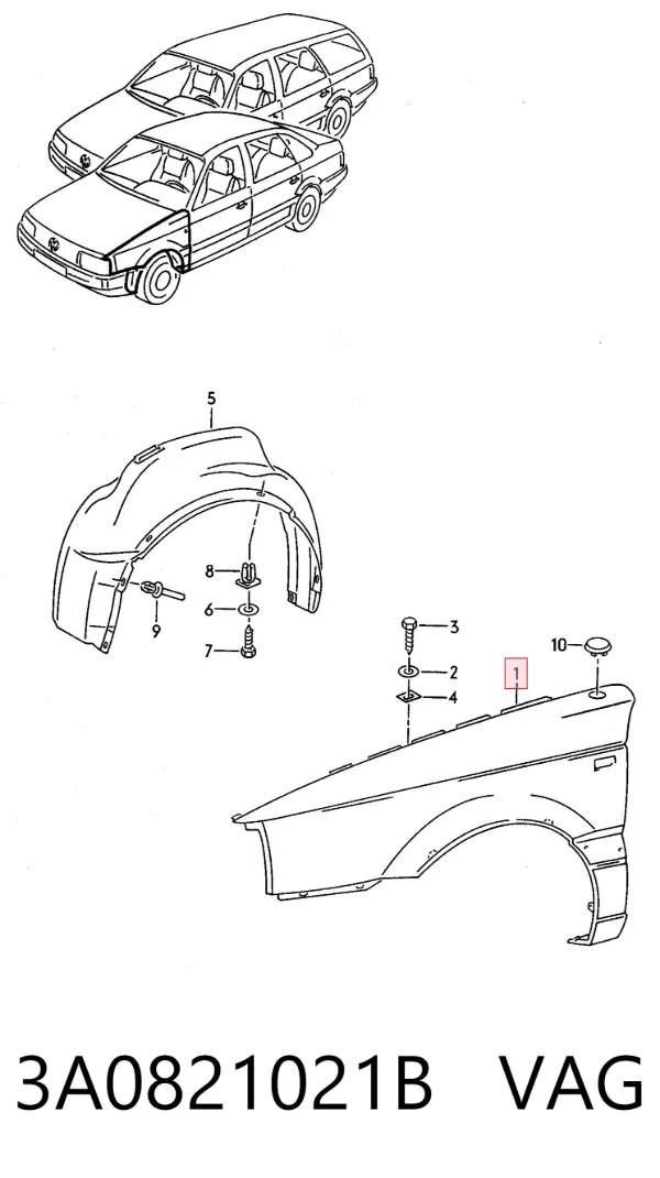 Błotnik przedni lewy 3A0821021B VAG