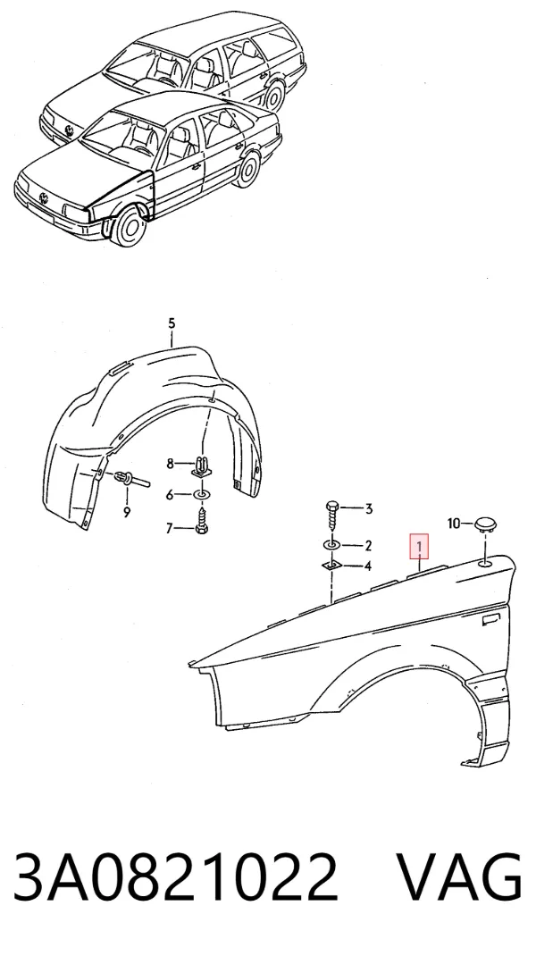 Błotnik przedni prawy 3A0821022 VAG