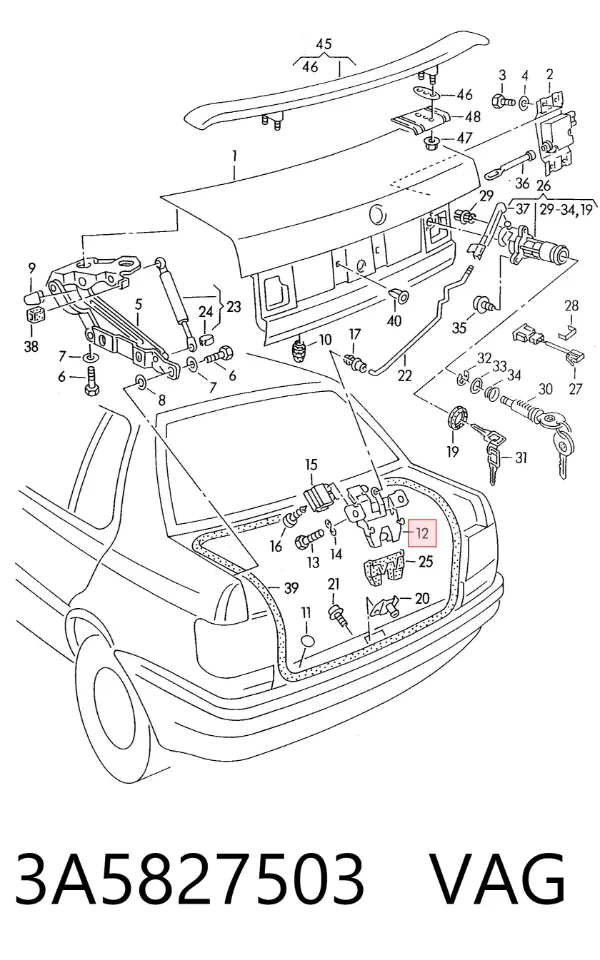Zamek klapy bagażnika (3/5 drzwi tylnych) Volkswagen Vento 1H2