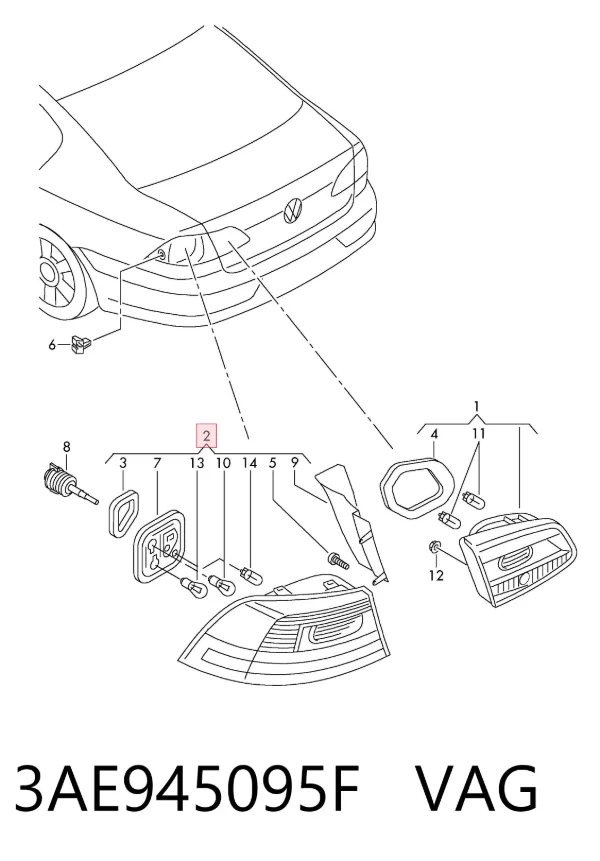 Lampa zespolona tylna lewa zewnętrzna 3AE945095F VAG