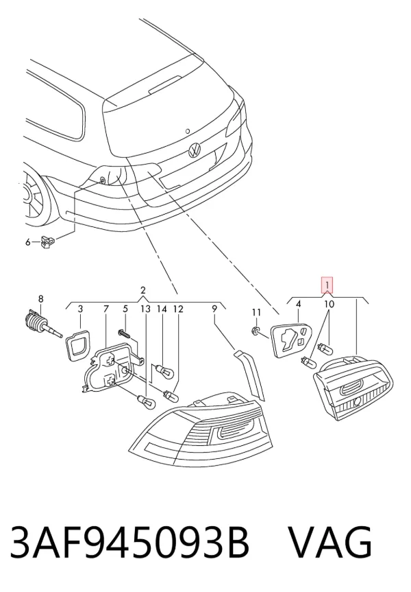 Lampa zespolona tylna lewa wewnętrzna 3AF945093B VAG