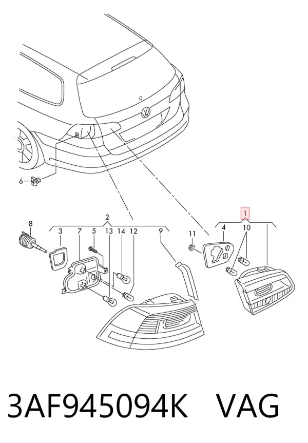 Lampa zespolona tylna prawa wewnętrzna 3AF945094K VAG
