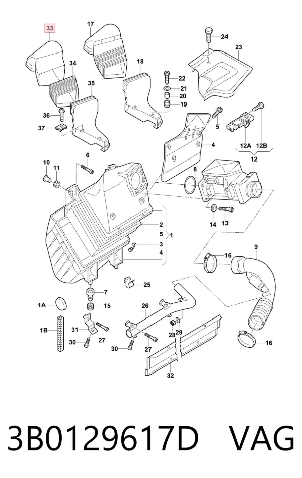 Wlot powietrza do filtra powietrza 3B0129617D VAG