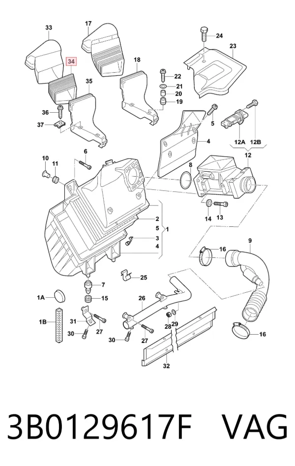 Wlot powietrza do filtra powietrza 3B0129617F VAG