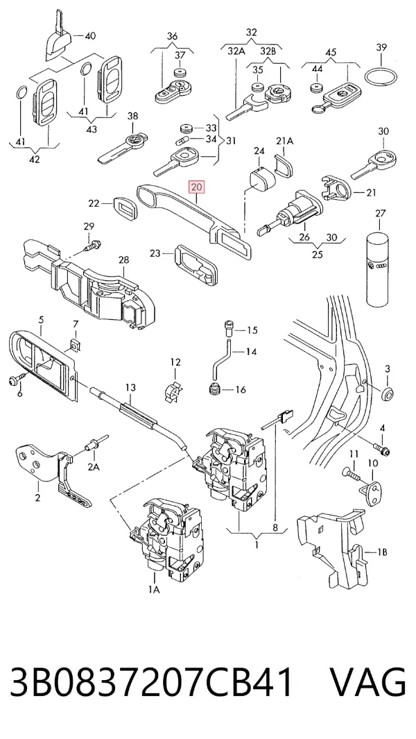 Klamka drzwi przednich zewnętrzna 3B0837207CB41 VAG