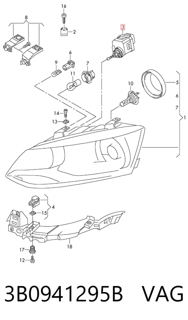 Korektor swiatel 3B0941295B VAG