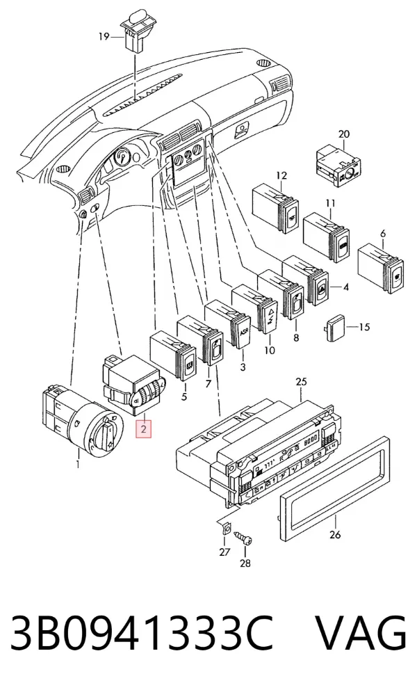Regulator podświetlenia deski rozdzielczej 3B0941333C VAG