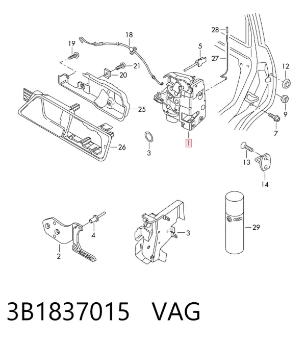Zamek drzwi przednich lewych 3B1837015 VAG