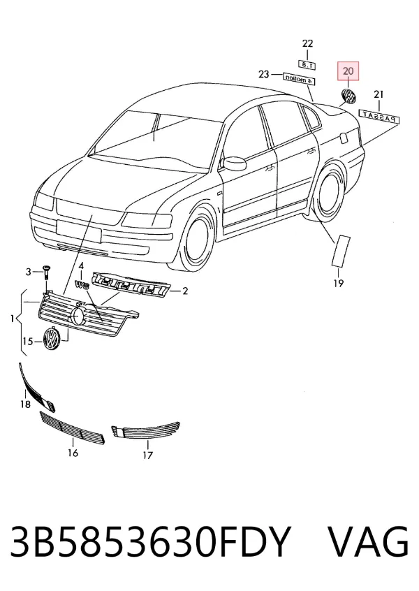 Emblemat na klapę bagaznika (znaczek firmowy) Volkswagen Passat B5