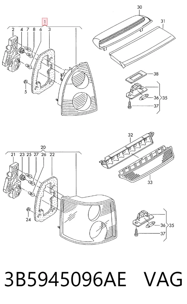 Lampa zespolona tylna prawa 3B5945096AE VAG