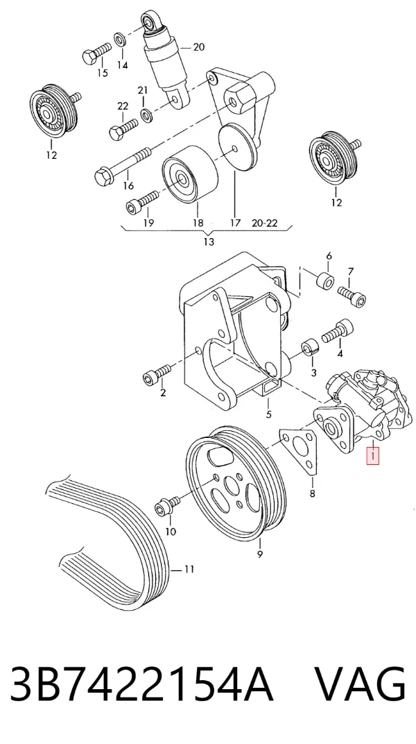 Pompa wspomagania hydraulicznego kierownicy 3B7422154A VAG