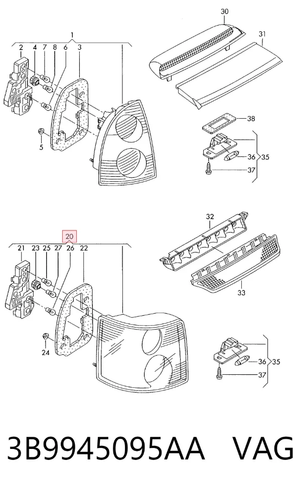 Lampa zespolona tylna lewa 3B9945095AA VAG