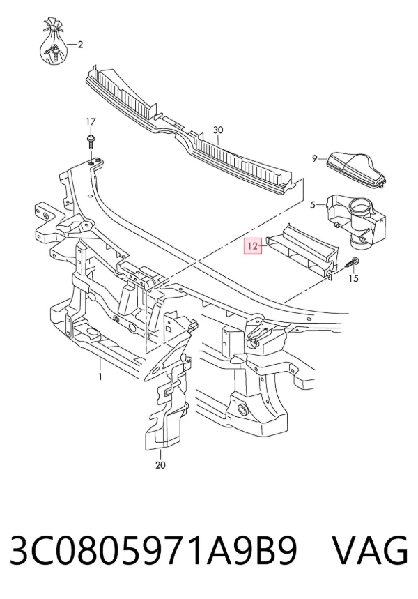 Wlot powietrza do filtra powietrza 3C0805971A9B9 VAG