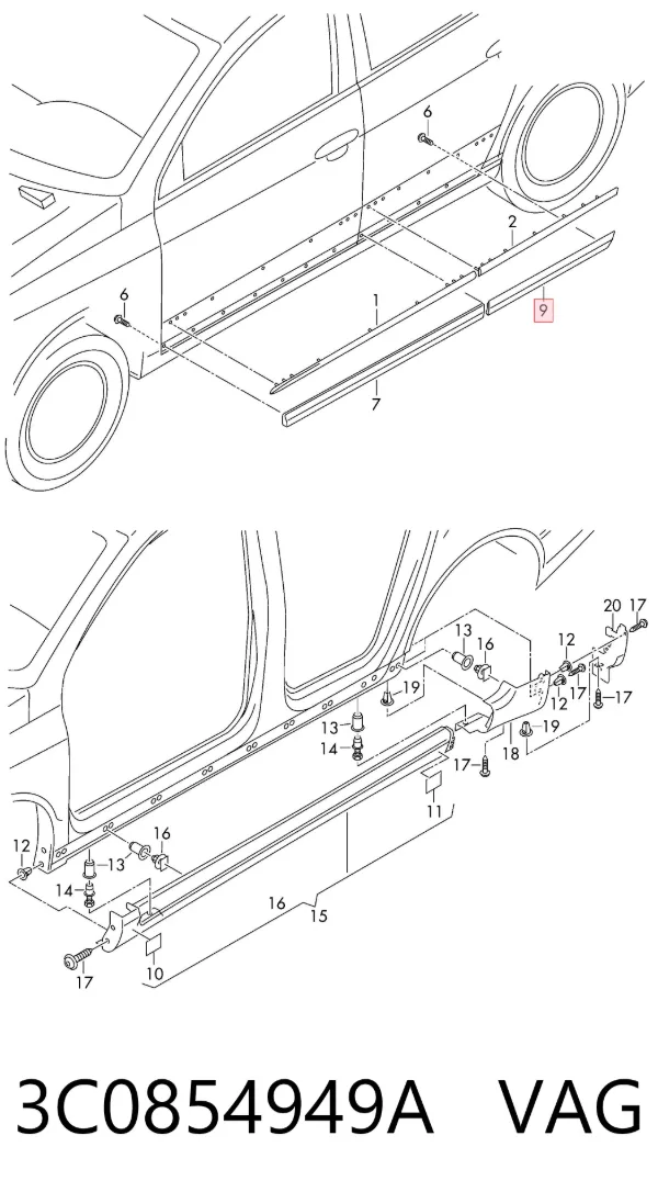 Nakładka na drzwi tylne lewe 3C0854949A VAG