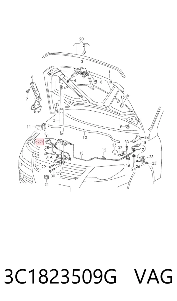 Zamek maski 3C1823509G VAG