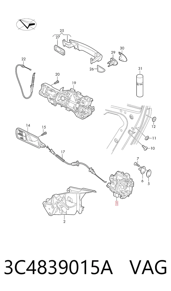 Zamek drzwi tylnych lewych 3C4839015A VAG