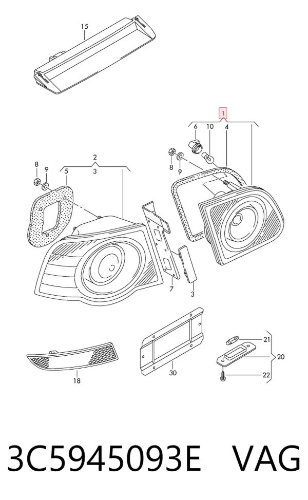 Lampa zespolona tylna lewa wewnętrzna 3C5945093E VAG