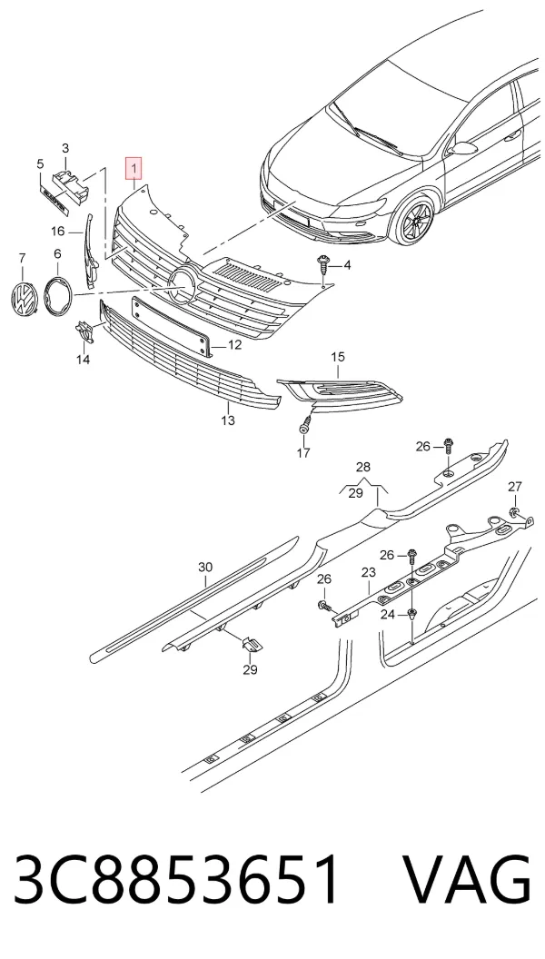 Atrapa chłodnicy 3C8853651 VAG